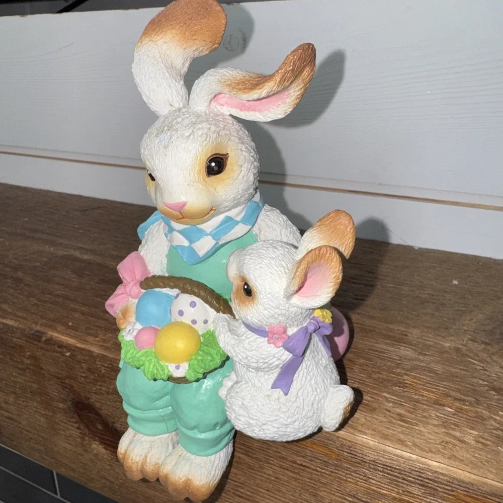 Vintage Current Inc. Easter Bunny With Baby Bunny Shelf Sitter OLA56‎